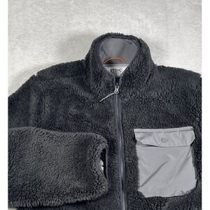 Stoic Sherpa Bomber Men Small Black Stretch Limo Mesh Lined Fleece 2-Way Zip-EUC